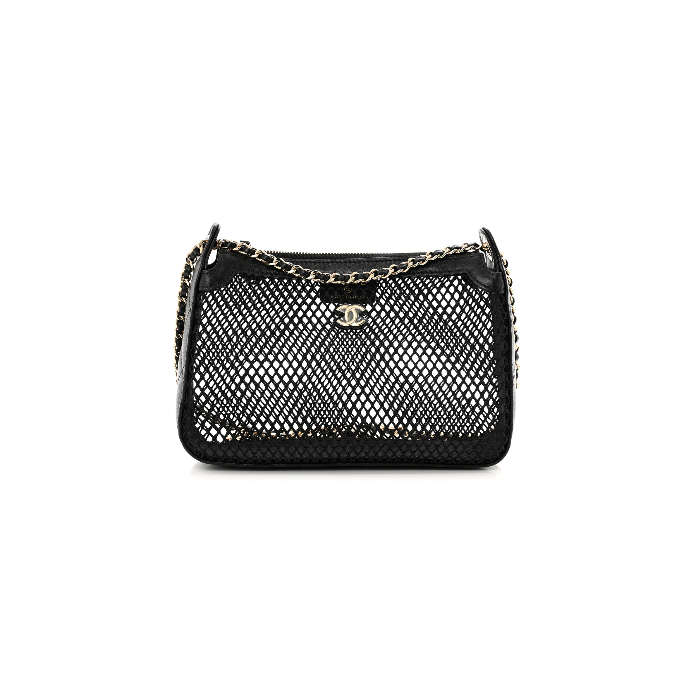 Ch*el mesh shiny lambskin clutch with chain black 1667264 (21*15*5cm)